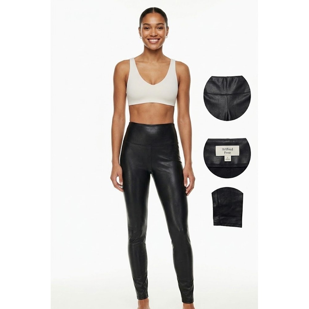 Aritzia Wilfred Free Daria Faux Leather Leggings Womens LG Black Vegan Stretch